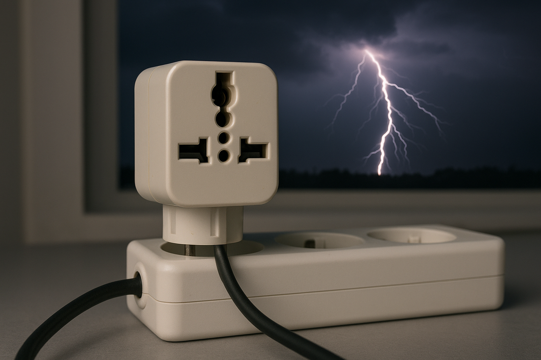 Can universal adapters handle power surges during thunderstorms?