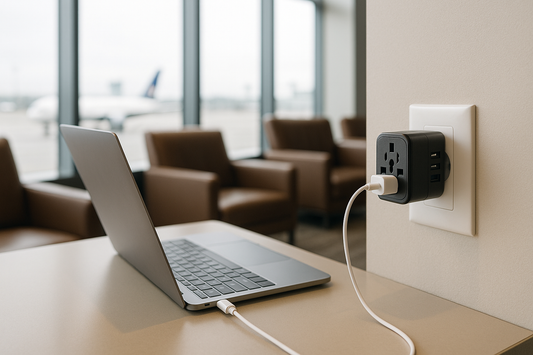 Can I use a universal adapter in airport lounges around the world?