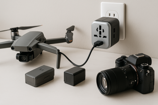 Are universal adapters safe for charging drones and camera batteries?
