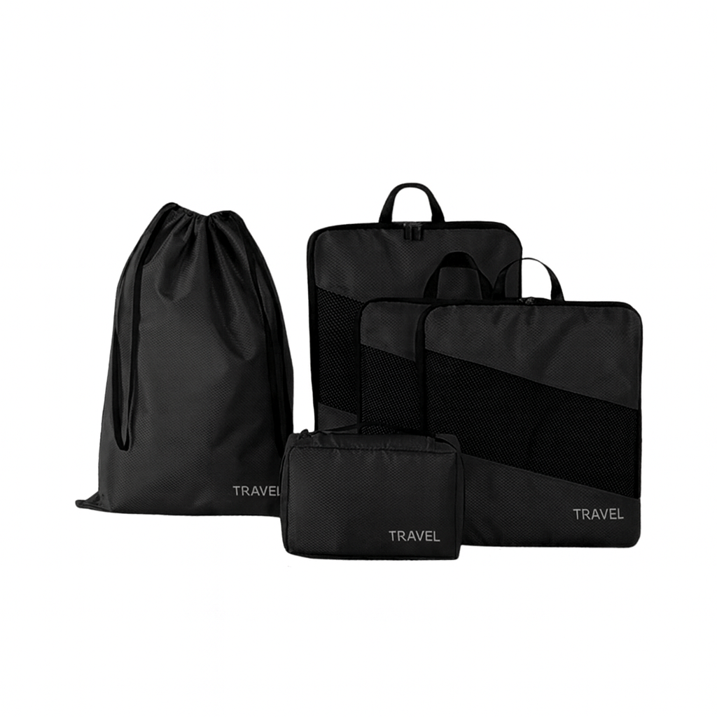 4 black packing cubes upright