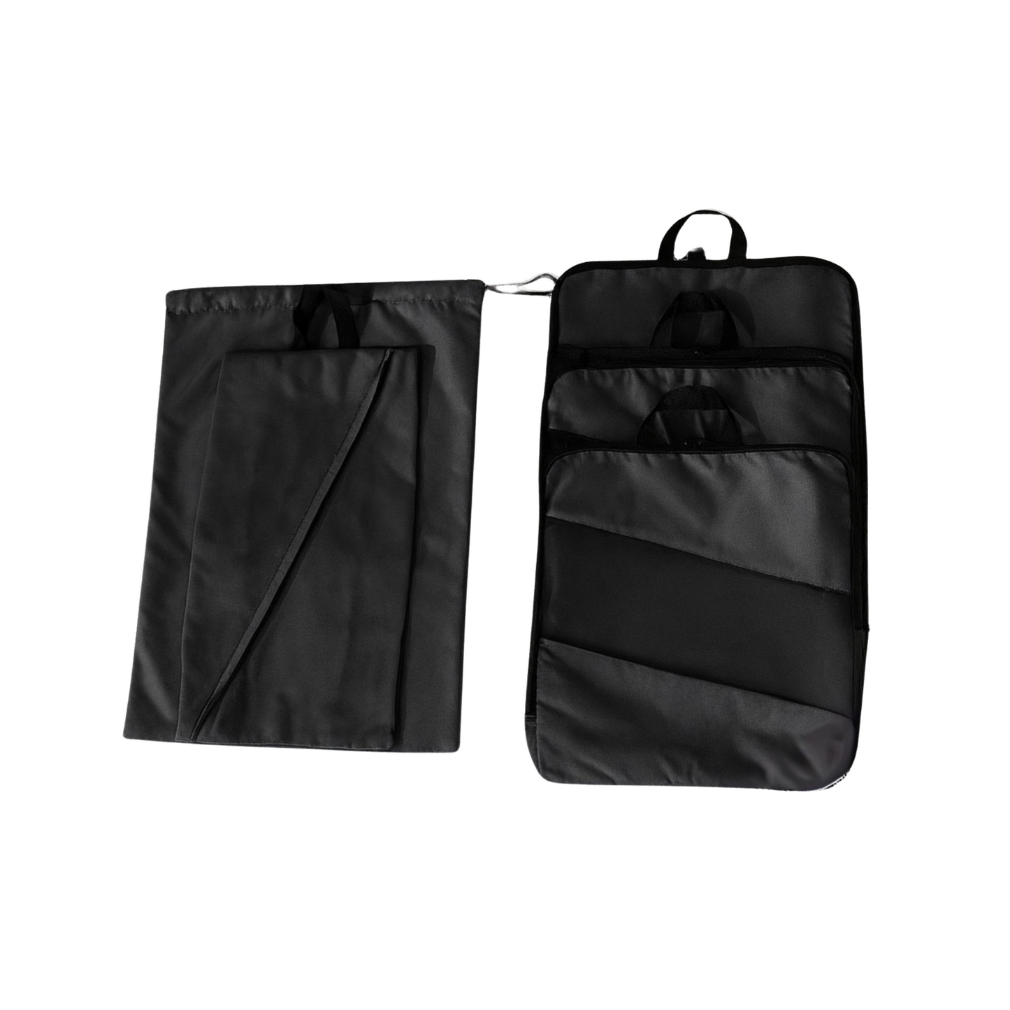Black packing cube set layed out flat