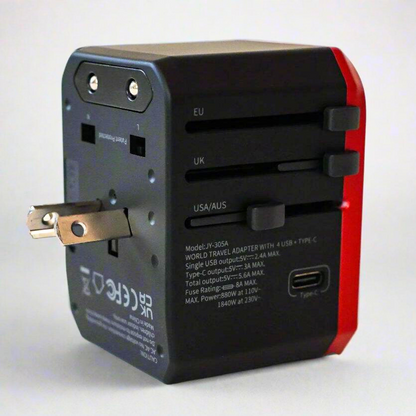 Universal adaptor in the AUS mode for frequent travelers.