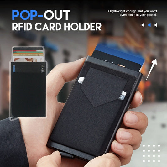Pop-up Slim Aluminum Wallet With Elasticity Back Pouch ID Credit Card Holder Mini RFID Wallet Automatic Pop up Bank Card Case